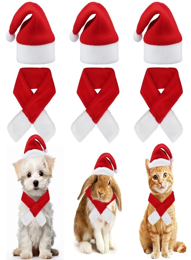 Maniaacer 6 Pcs Christmas Santa Hat with Scarf Pet Costume Set Holiday Outfit Costumes Pets Santa Hat Scarf Set for Pet Small Cat Dog Puppy Christmas Party Costume Dress Up Supplies - Image 1